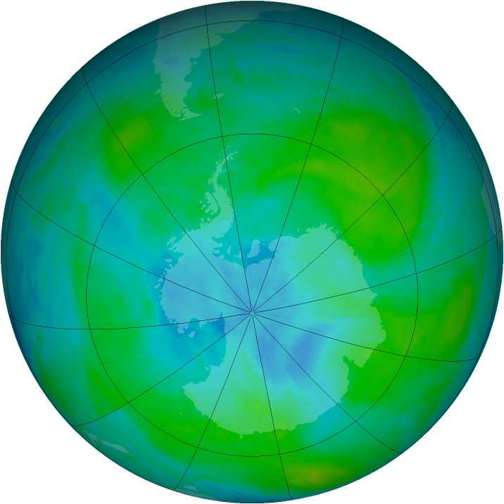 Antarctic ozone map for 16 February 1989